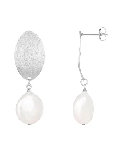 Splendid Pearls Rhodium Plated 12-13mm Pearl Cz Earrings