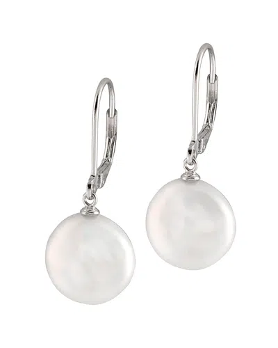 Splendid Pearls Rhodium Plated 13-14mm Freshwater Pearl Earrings In Metallic