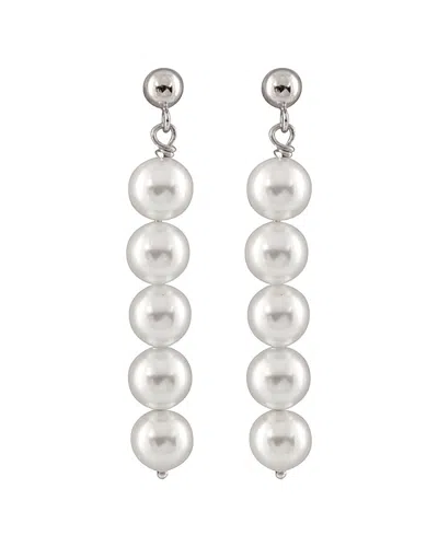 Splendid Pearls Rhodium Plated 6-6.5mm Shell Pearl Drop Earrings