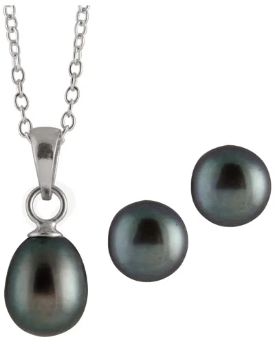 Splendid Pearls Rhodium Plated 6-7mm Pearl Necklace & Earrings Set