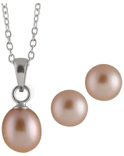 Splendid Pearls Rhodium Plated 6-7mm Pearl Necklace & Earrings Set