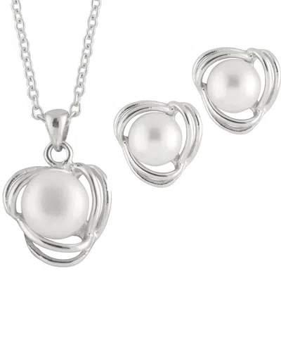 Splendid Pearls Rhodium Plated 6-6.5mm Pearl Necklace & Stud Sets