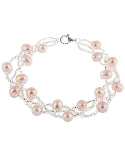 Splendid Pearls Rhodium Plated 6-7mm Pearl Bracelet In Pink