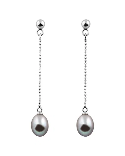 Splendid Pearls Rhodium Plated 7-7.5mm Freshwater Pearl Drop Earrings