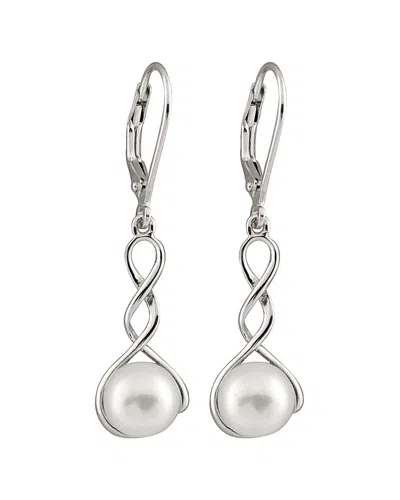 Splendid Pearls Rhodium Plated 7-7.5mm Freshwater Pearl Earrings