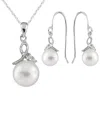 Splendid Pearls Rhodium Plated 7-7.5mm Pearl & Cz Necklace & Earrings Set