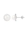 Splendid Pearls Rhodium Plated 7-7.5mm Pearl Cz Earrings