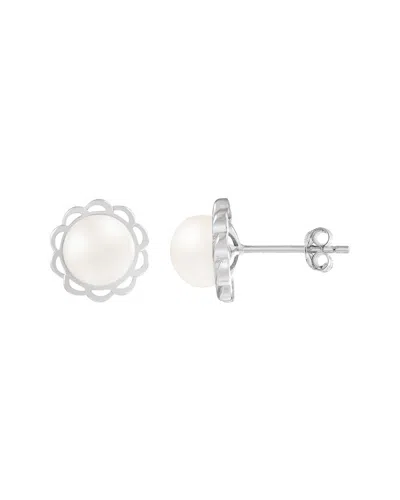 Splendid Pearls Rhodium Plated 7-7.5mm Pearl Cz Earrings