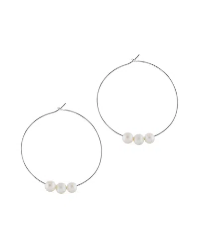 Splendid Pearls Rhodium Plated 7-7.5mm Pearl Cz Earrings