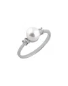 Splendid Pearls Rhodium Plated 7-7.5mm Pearl Ring In Metallic