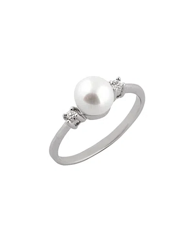 Splendid Pearls Rhodium Plated 7-7.5mm Pearl Ring In Metallic