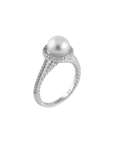 Splendid Pearls Rhodium Plated 7-7.5mm Pearl Ring In Silver
