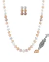 Splendid Pearls Rhodium Plated 7-8mm Freshwater Pearl Necklace & Earrings Set