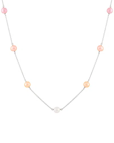 Splendid Pearls Rhodium Plated 7-8mm Freshwater Pearl Tin Cup Necklace