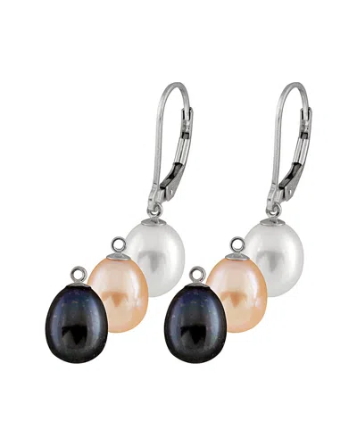 Splendid Pearls Rhodium Plated 7-8mm Pearl Interchangeable Earrings