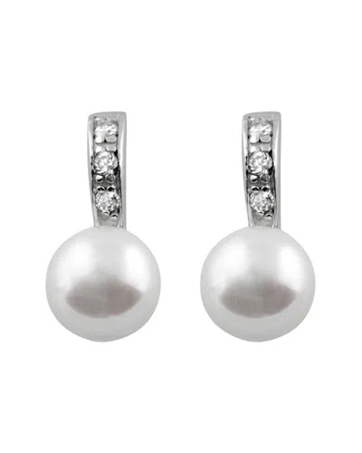 Splendid Pearls Rhodium Plated 7.5-8mm Freshwater Pearl Drop Earrings In Metallic