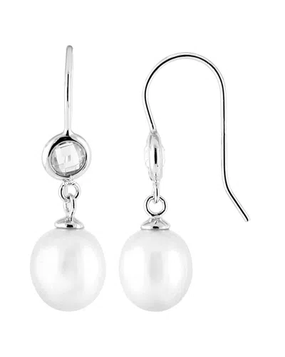 Splendid Pearls Rhodium Plated 7.5-8mm Freshwater Pearl Earrings