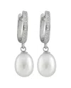 Splendid Pearls Rhodium Plated 7.5-8mm Pearl & Cz Earrings