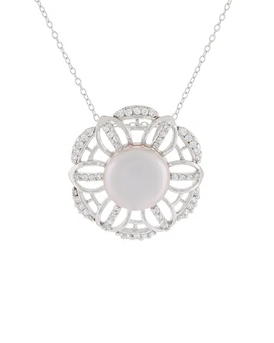 Splendid Pearls Rhodium Plated 7.5-8mm Pearl & Cz Necklace