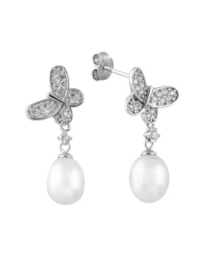 Splendid Pearls Rhodium Plated 7.5-8mm Pearl Drop Earrings