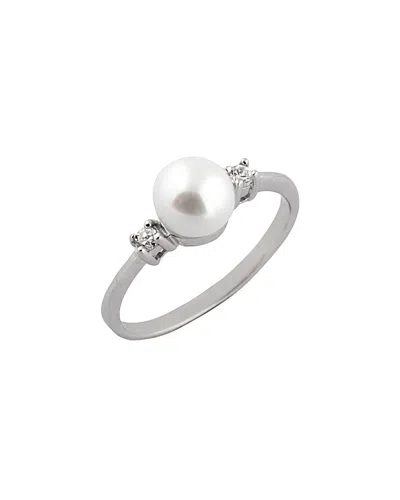 Splendid Pearls Rhodium Plated 7-7.5mm Pearl Ring In Metallic