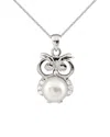 Splendid Pearls Rhodium Plated 8-8.5mm Freshwater Pearl Owl Pendant