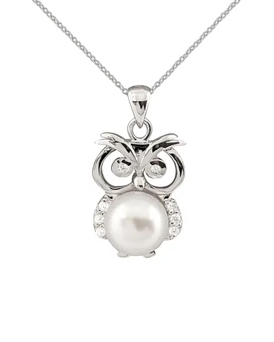 Splendid Pearls Rhodium Plated 8-8.5mm Freshwater Pearl Owl Pendant