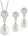 Splendid Pearls Rhodium Plated 8-9.5mm Pearl Cz Necklace & Earrings Set