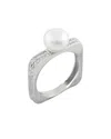 Splendid Pearls Rhodium Plated 8-9mm Pearl Cz Ring