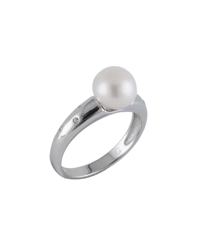 Splendid Pearls Rhodium Plated 8-9mm Pearl Cz Ring