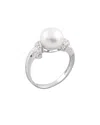 Splendid Pearls Rhodium Plated 8.5-9mm Pearl Cz Ring