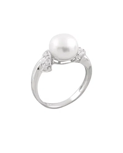 Splendid Pearls Rhodium Plated 8.5-9mm Pearl Cz Ring
