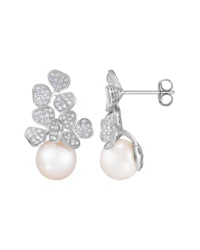 Splendid Pearls Rhodium Plated 8.5-9mm Pearl Cz Earrings In Yellow