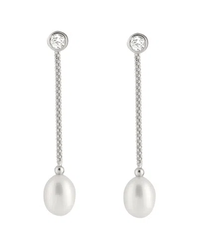 Splendid Pearls Rhodium Plated 8-8.5mm Freshwater Pearl Drop Earrings In Metallic