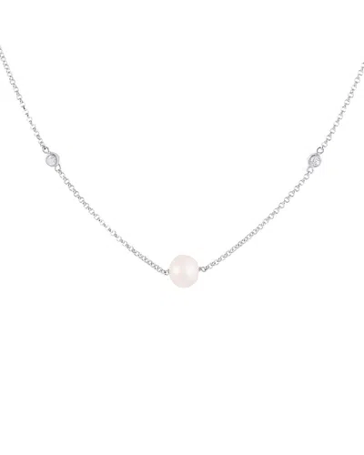 Splendid Pearls Rhodium Plated 9-10mm Pearl Necklace In Silver