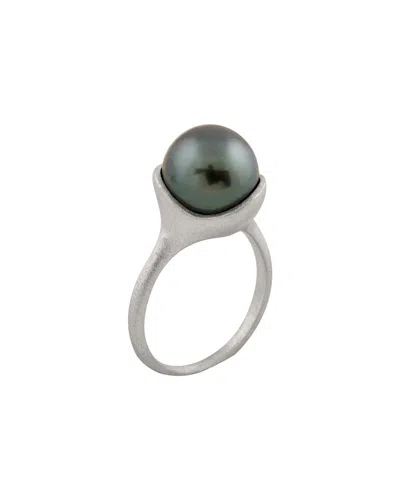 Splendid Pearls Rhodium Plated Silver 10-10.5mm Freshwater Pearl Ring In Metallic