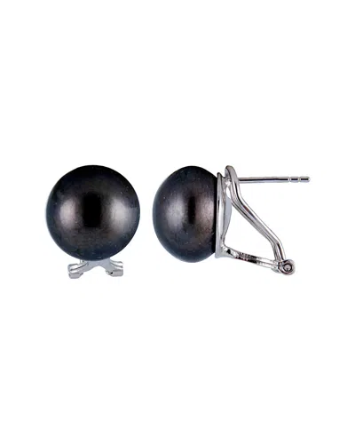 Splendid Pearls Rhodium Plated Silver 12-13mm Freshwater Pearl Drop Earrings In Black