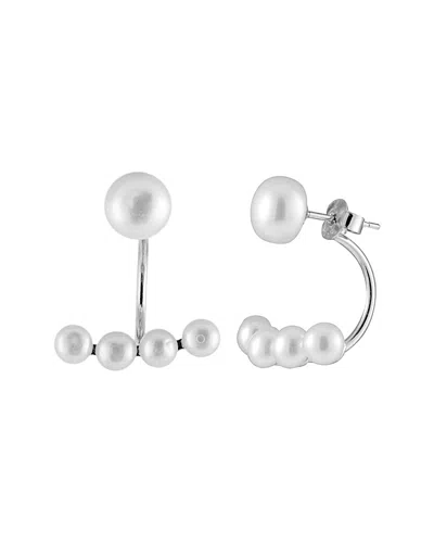 Splendid Pearls Rhodium Plated Silver 4-8mm Freshwater Pearl Drop Earrings