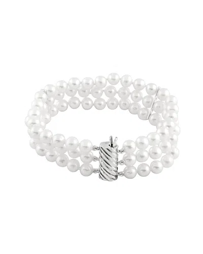 Splendid Pearls Rhodium Plated Silver 6-6.5mm Freshwater Pearl Bracelet