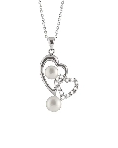 Splendid Pearls Rhodium Plated Silver 6-7.5mm Freshwater Pearl & Cz Necklace