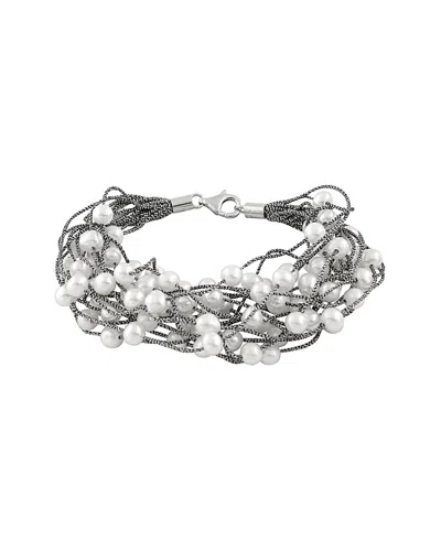 Splendid Pearls Rhodium Plated Silver 6-7mm Freshwater Pearl Bracelet