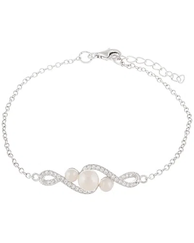 Splendid Pearls Rhodium Plated Silver 6-8mm Freshwater Pearl Bracelet