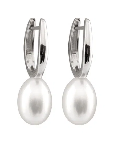 Splendid Pearls Rhodium Plated Silver 7-7.5mm Freshwater Pearl Drop Earrings