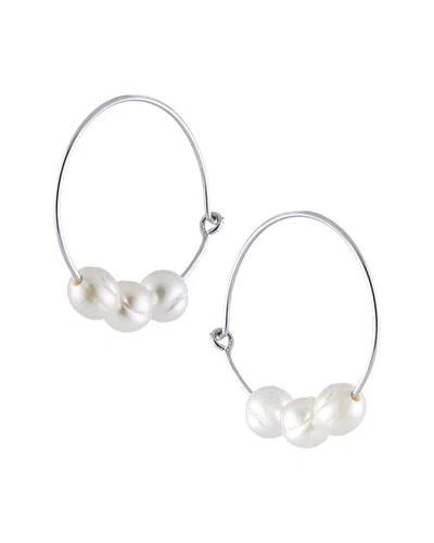 Splendid Pearls Rhodium Plated Silver 7-8mm Freshwater Pearl Hoops