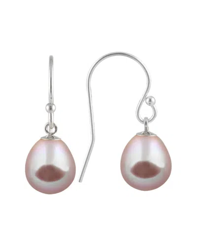 Splendid Pearls Rhodium Plated Silver 7-8mm Pearl Drop Earrings