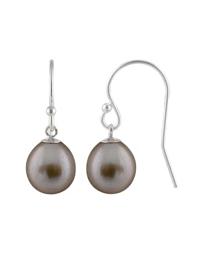 Splendid Pearls Rhodium Plated Silver 7-8mm Pearl Drop Earrings
