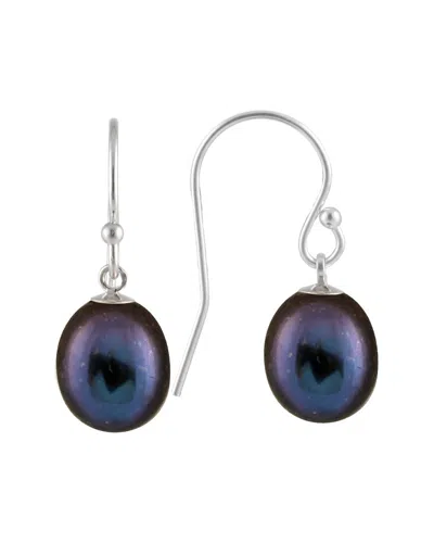 Splendid Pearls Rhodium Plated Silver 7-8mm Pearl Drop Earrings