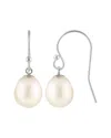 Splendid Pearls Rhodium Plated Silver 7-8mm Pearl Drop Earrings