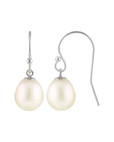 Splendid Pearls Rhodium Plated Silver 7-8mm Pearl Drop Earrings