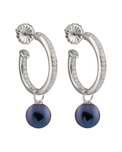 Splendid Pearls Rhodium Plated Silver 8-8.5mm Freshwater Pearl & Cz Drop Earrings